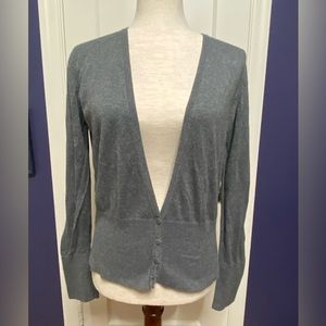 Ann Taylor LOFT cotton silk blend cardigan, cotton striped back, size medium